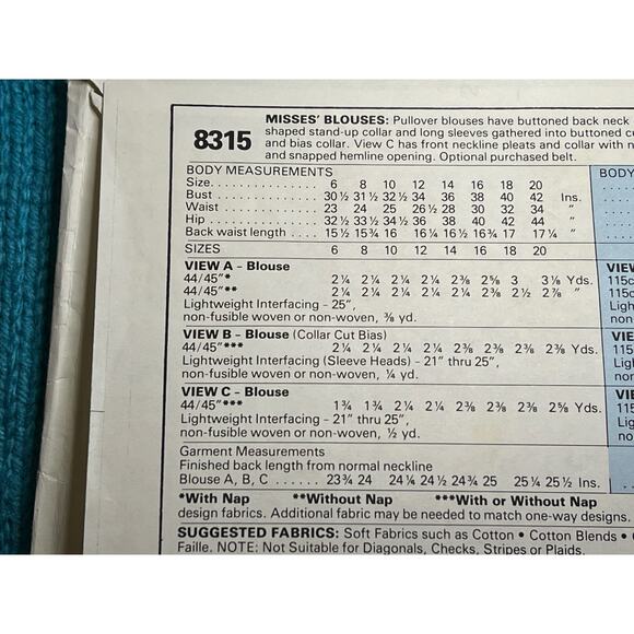 McCalls 8315 Sewing pattern blouse pleat front 1980s size 14 - Picture 4 of 7